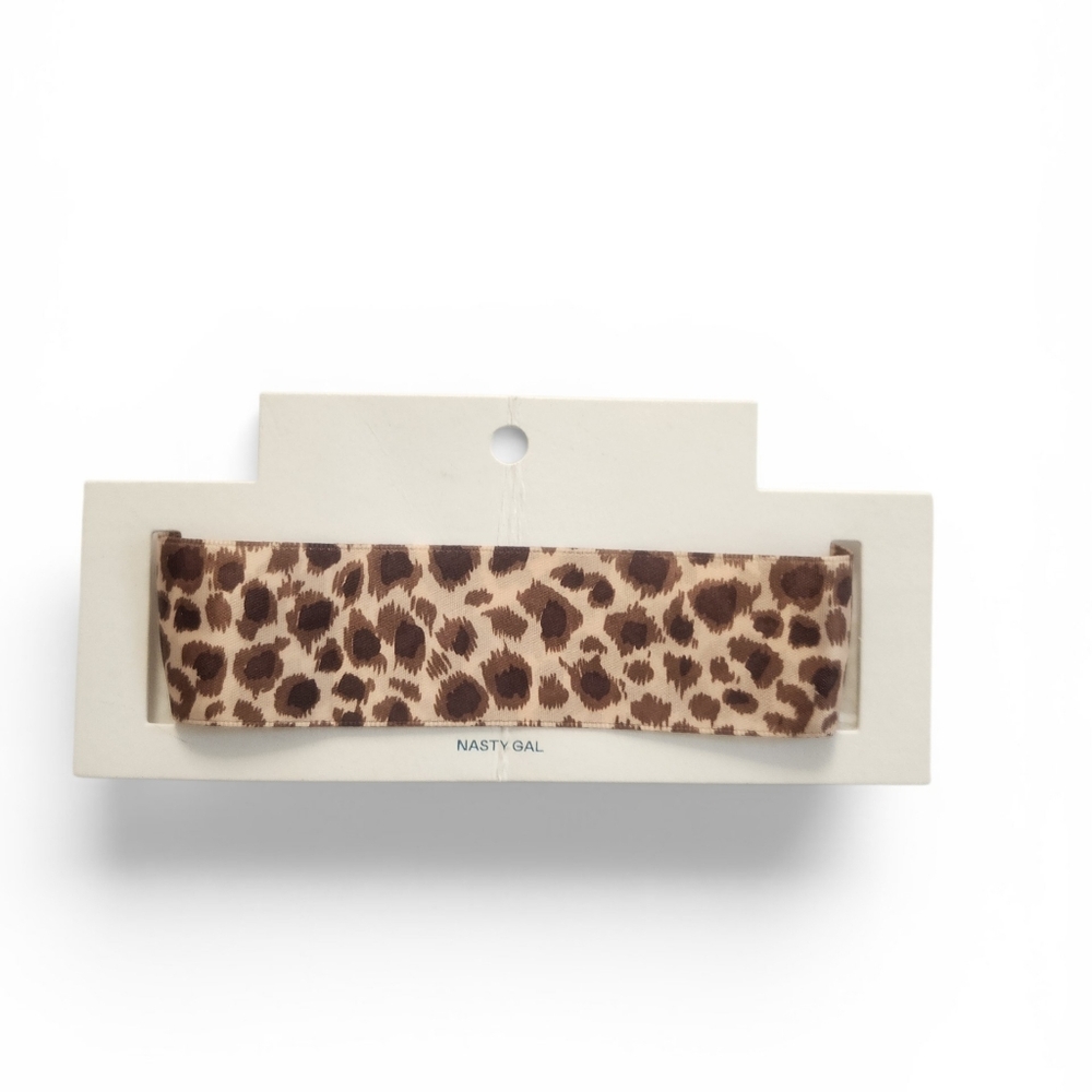 Nasty Gal Leopard Print Satin Ribbon Choker Necklace New With Tags